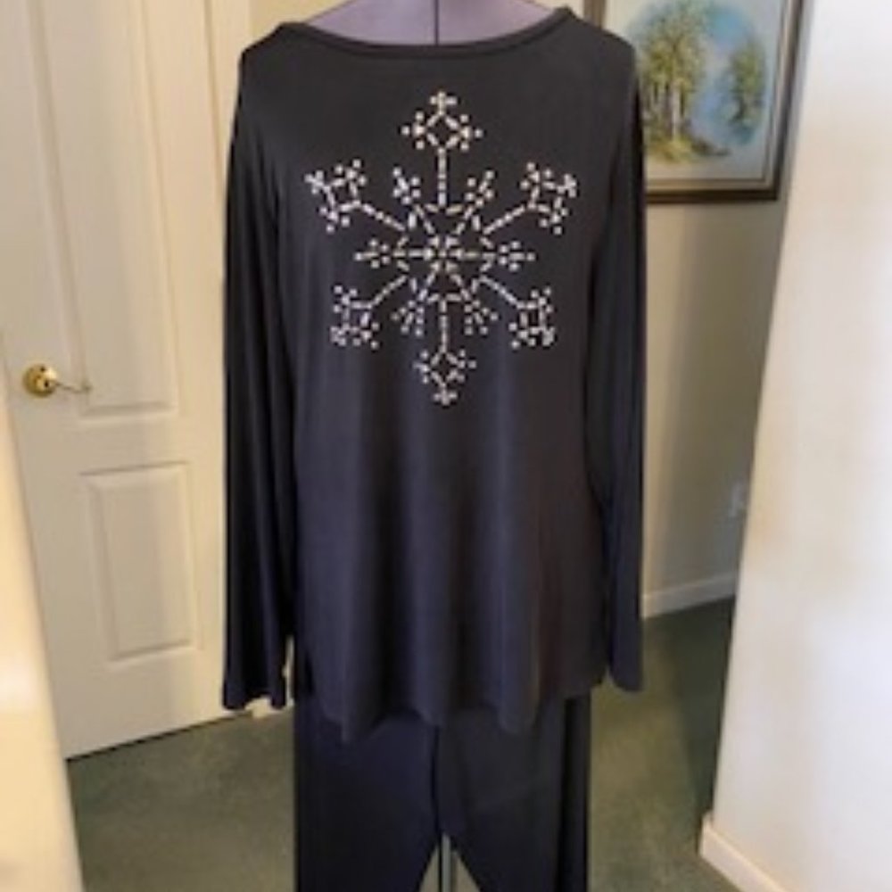 Quacker Factory pants & top; black with silver colored embellishment; size L